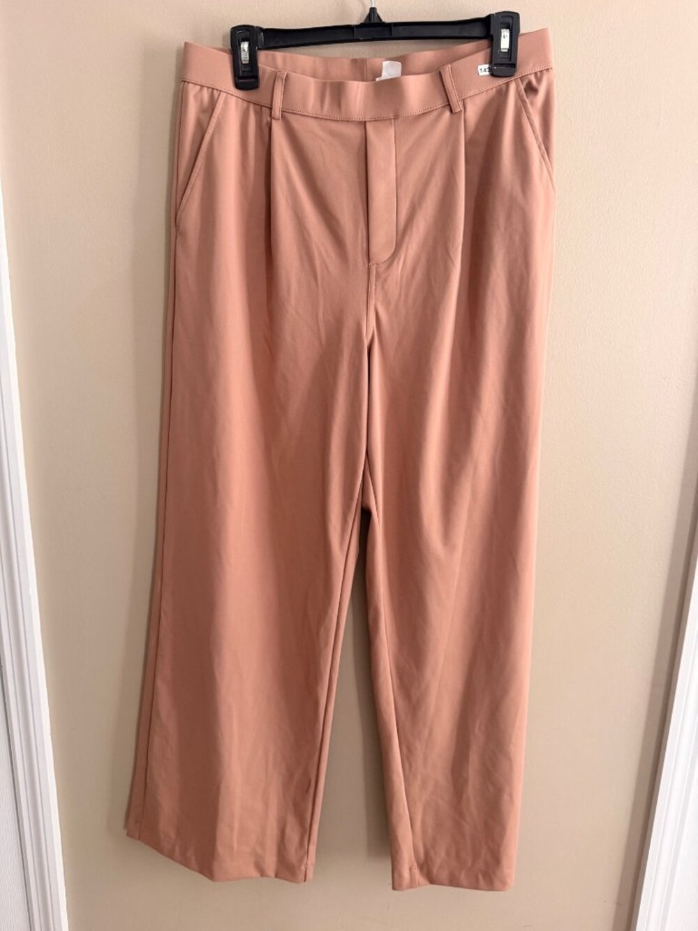 Wide-Leg Camel Trousers Womens Size L High Waist Polyester Blend Dress Pants New